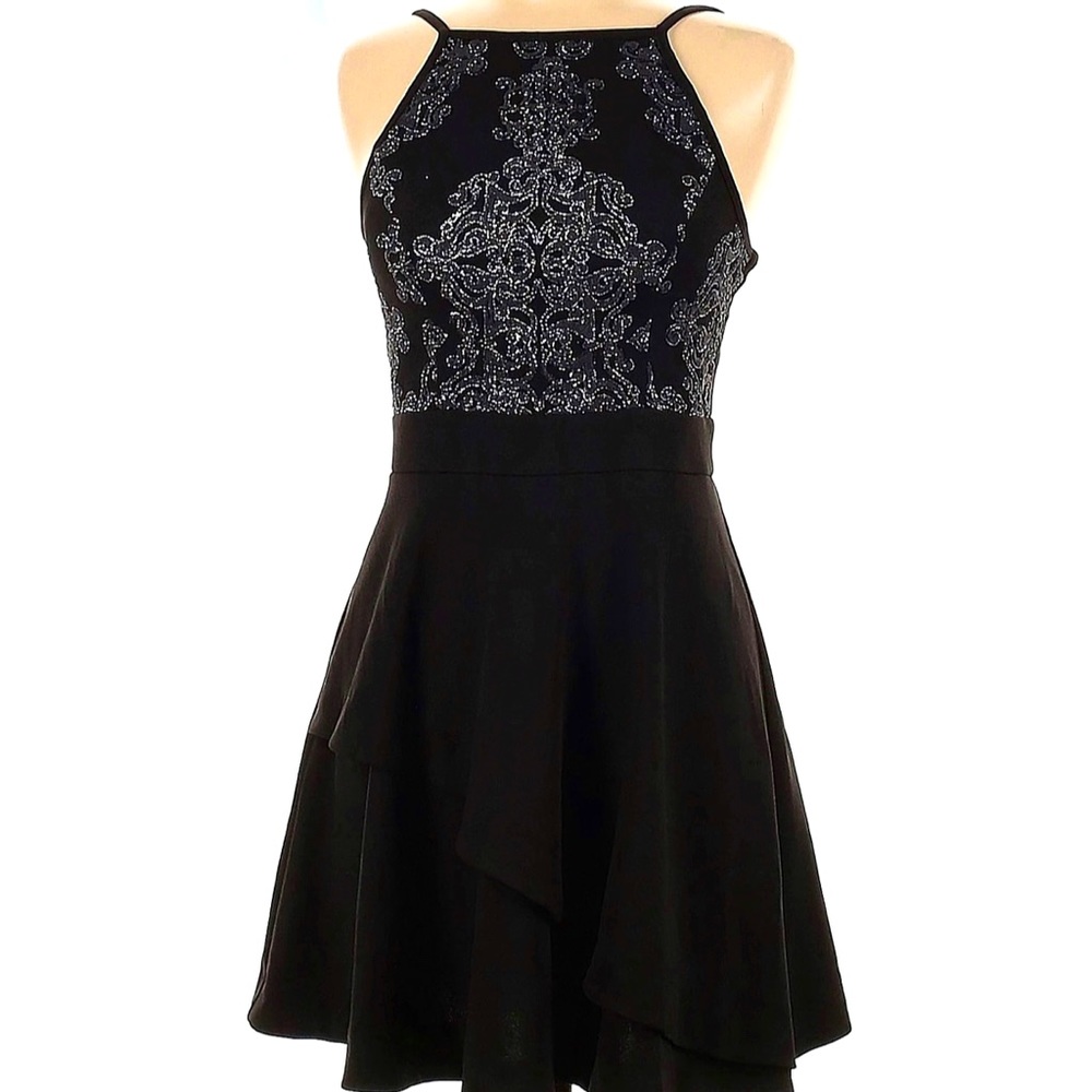 Speechless Black Glitter Asymmetrical Halter Dress NWOT